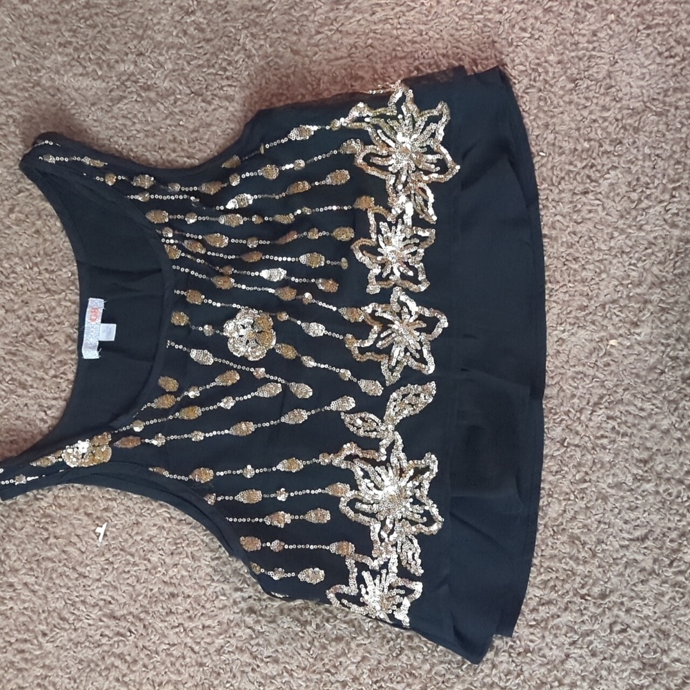Black Sequin Crop Tank Top